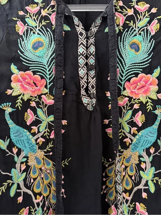 Johnny Was | Tops | Johnny Was Black Tunic With Teal Pink And Gold ...